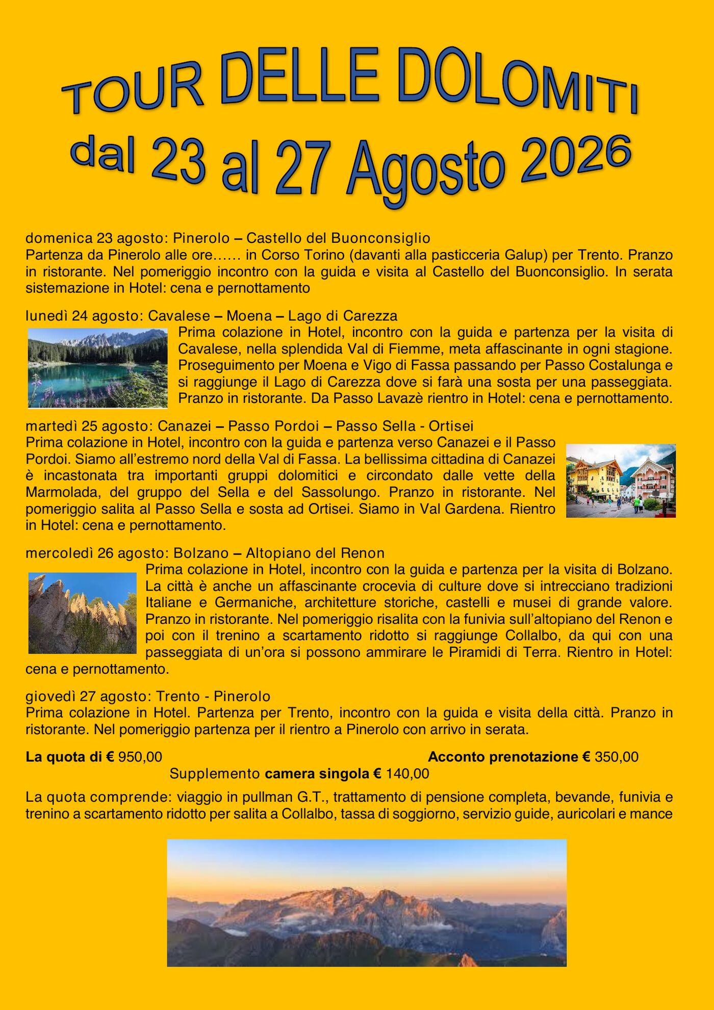 Programma Tour delle Dolomiti, pagina 1